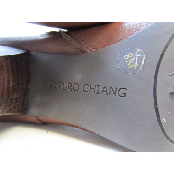 Arturo Chiang Womens Size 8 M Brown Leather Zip Buckle 15" Knee Hig Boots - Picture 10 of 11